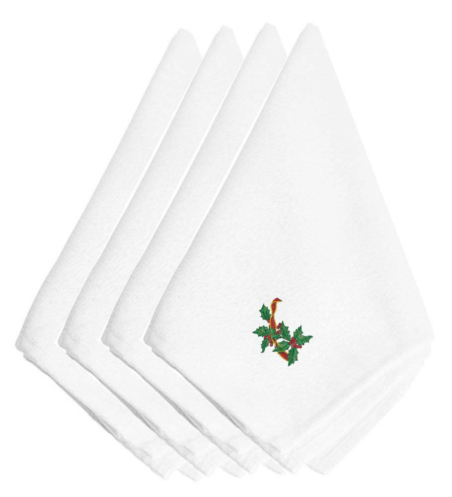 Christmas Holly Ribbon String Embroidered Napkins Set of 4 EMBT3537NPKE by Caroline&#39;s Treasures