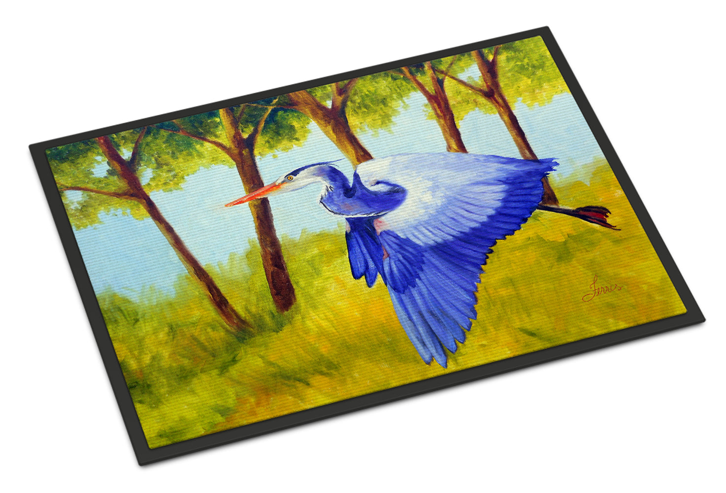 Fyling Heron by Ferris Hotard Indoor or Outdoor Mat 18x27 - the-store.com