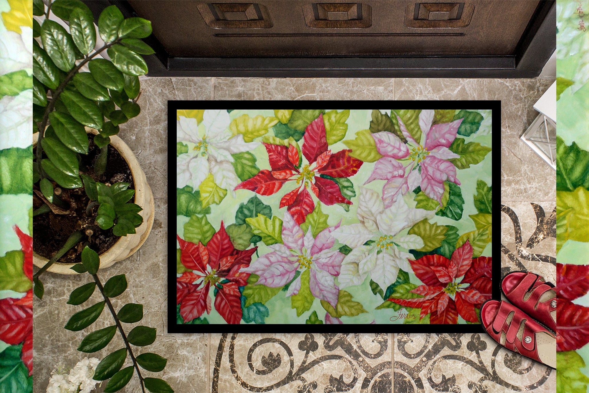 Poinsettias by Ferris Hotard Indoor or Outdoor Mat 24x36 - the-store.com