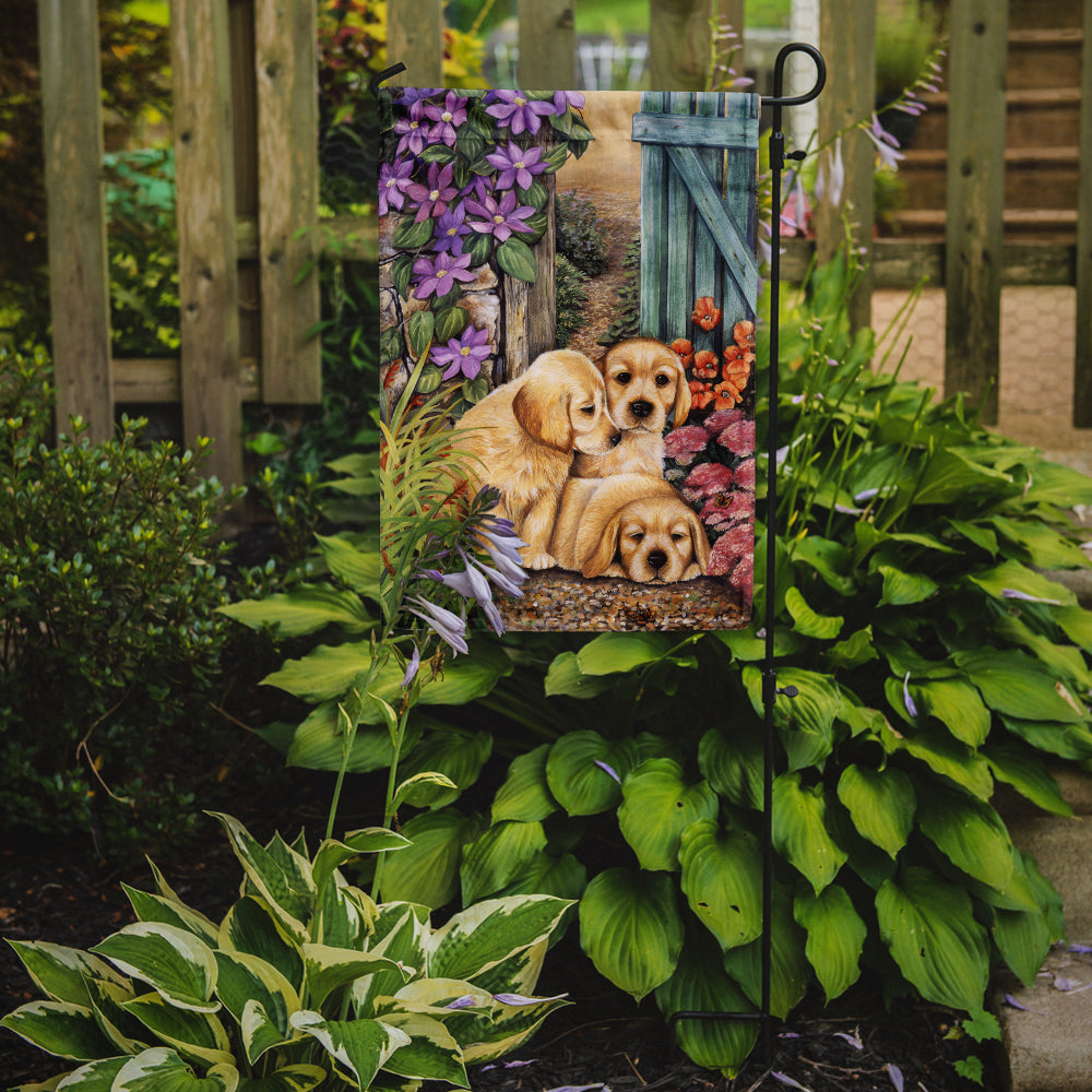 Yellow Labrador Puppies by Lesley Hallas Flag Garden Size HLH0418GF.