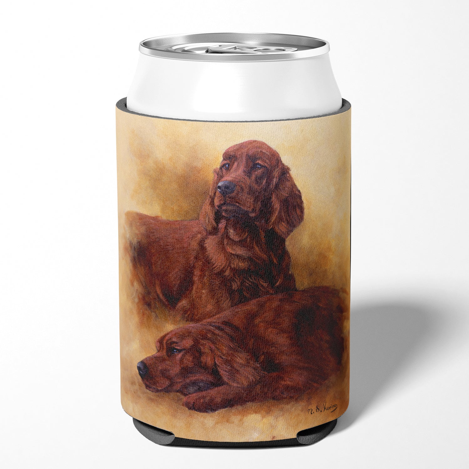 Red Irish Setters Portrait by Michael Herring Can or Bottle Hugger HMHE0181CC.