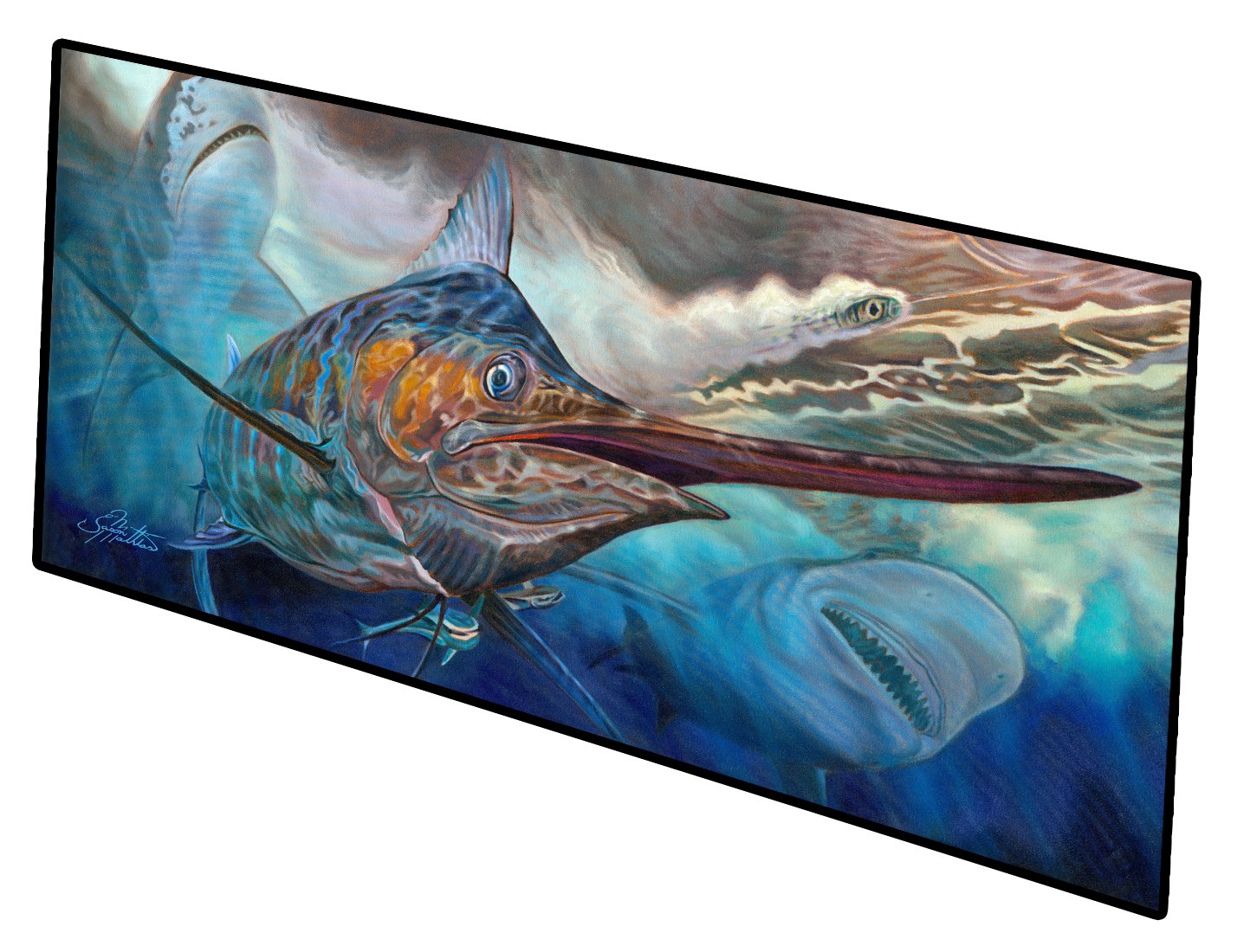 Running The Guantlet Blue Marlin Indoor or Outdoor Runner Mat 28x58 JMA2000HRM2858 by Caroline's Treasures