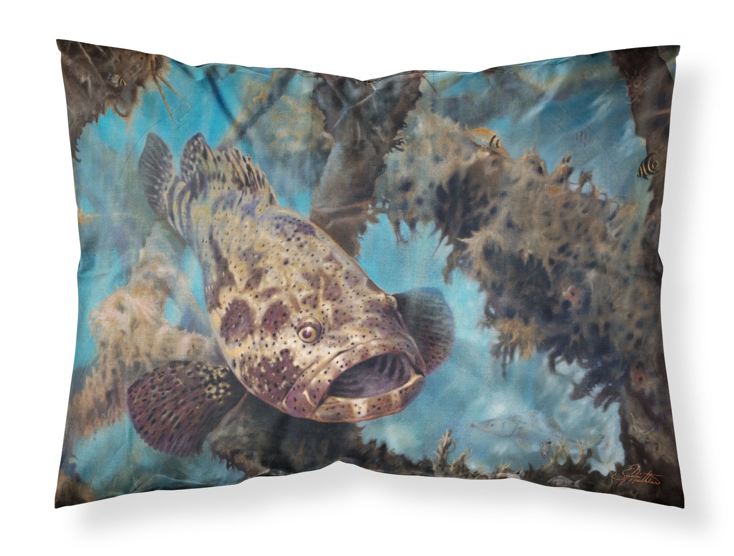 Golden Goliath Grouper Fabric Standard Pillowcase JMA2003PILLOWCASE by Caroline's Treasures