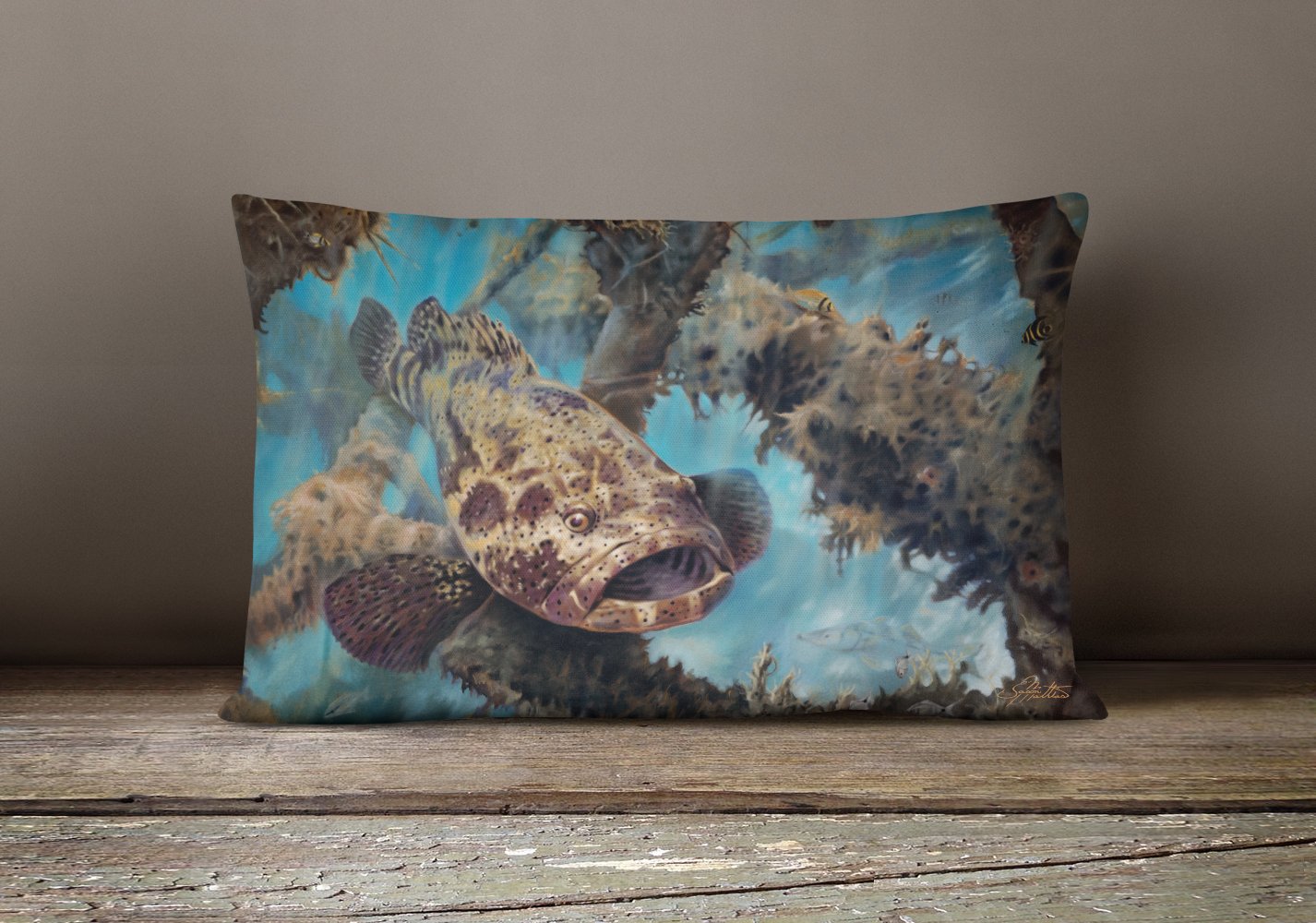 Golden Goliath Grouper Canvas Fabric Decorative Pillow JMA2003PW1216 by Caroline's Treasures