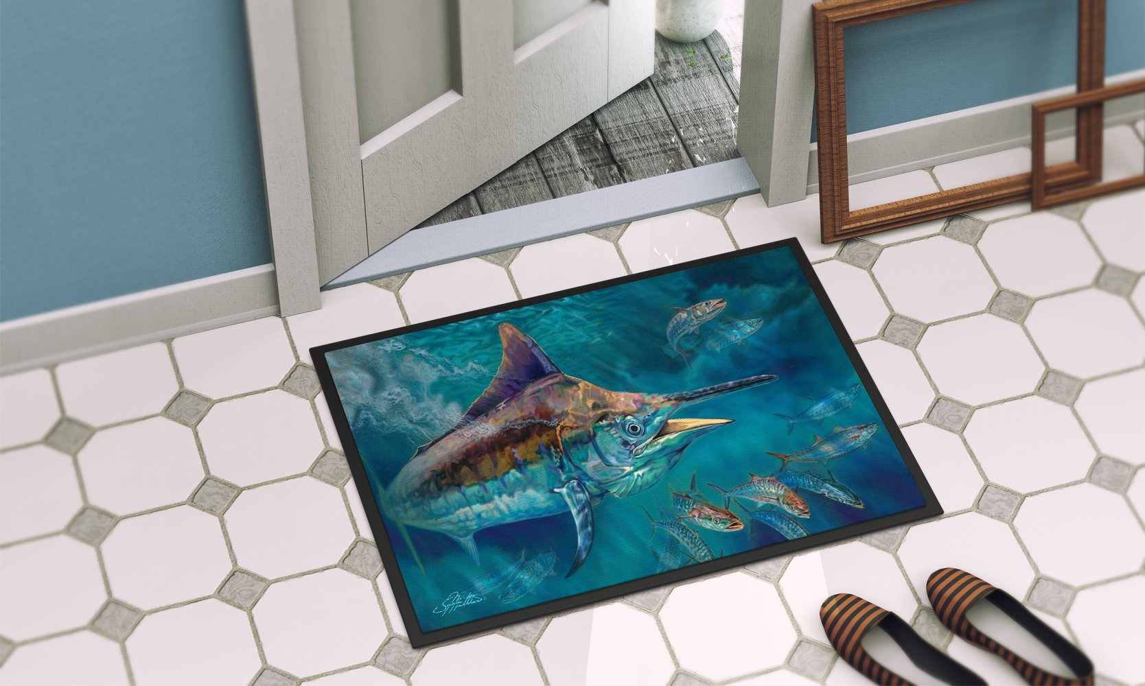 Liquid Metal Black Marlin Indoor or Outdoor Mat 24x36 JMA2005JMAT by Caroline's Treasures