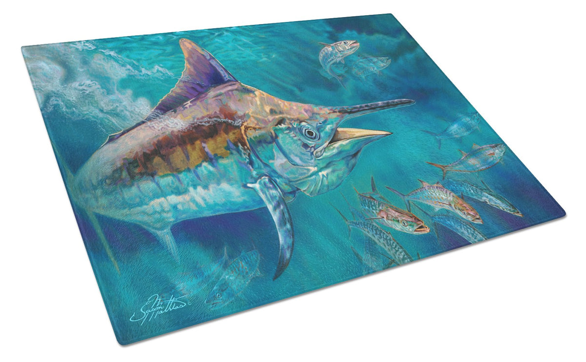 Liquid Metal Black Marlin Glass Cutting Board Large JMA2005LCB by Caroline&#39;s Treasures