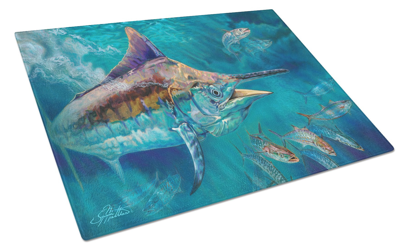 Liquid Metal Black Marlin Glass Cutting Board Large JMA2005LCB by Caroline's Treasures