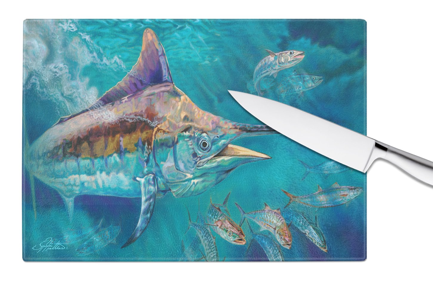 Liquid Metal Black Marlin Glass Cutting Board Large JMA2005LCB by Caroline's Treasures