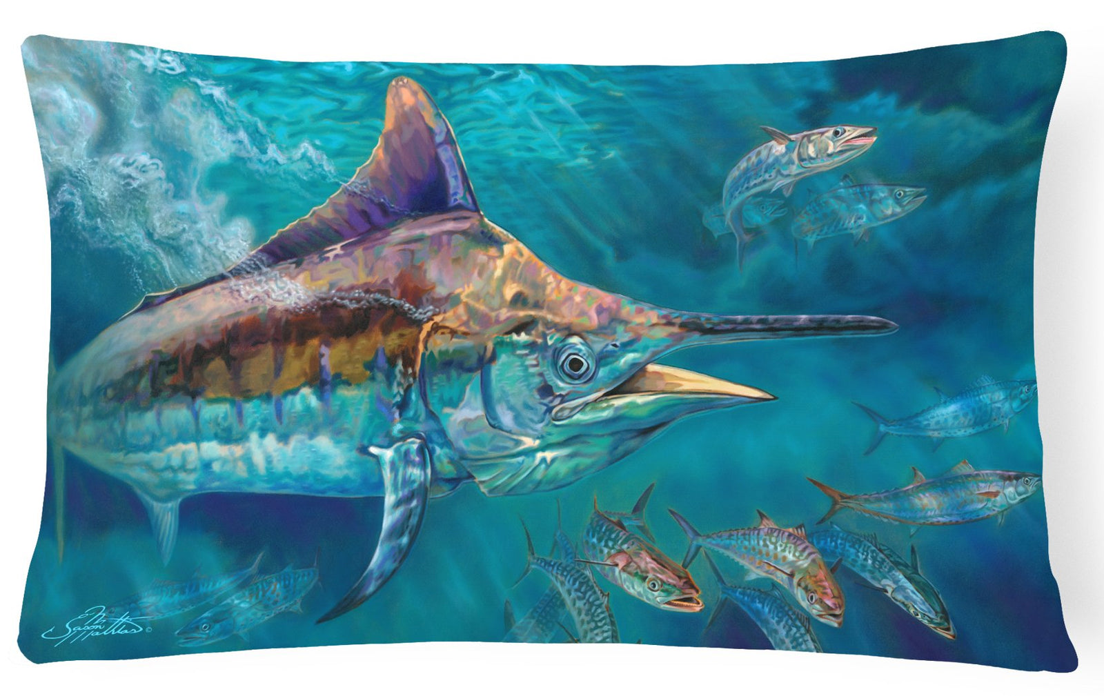 Liquid Metal Black Marlin Canvas Fabric Decorative Pillow JMA2005PW1216 by Caroline's Treasures