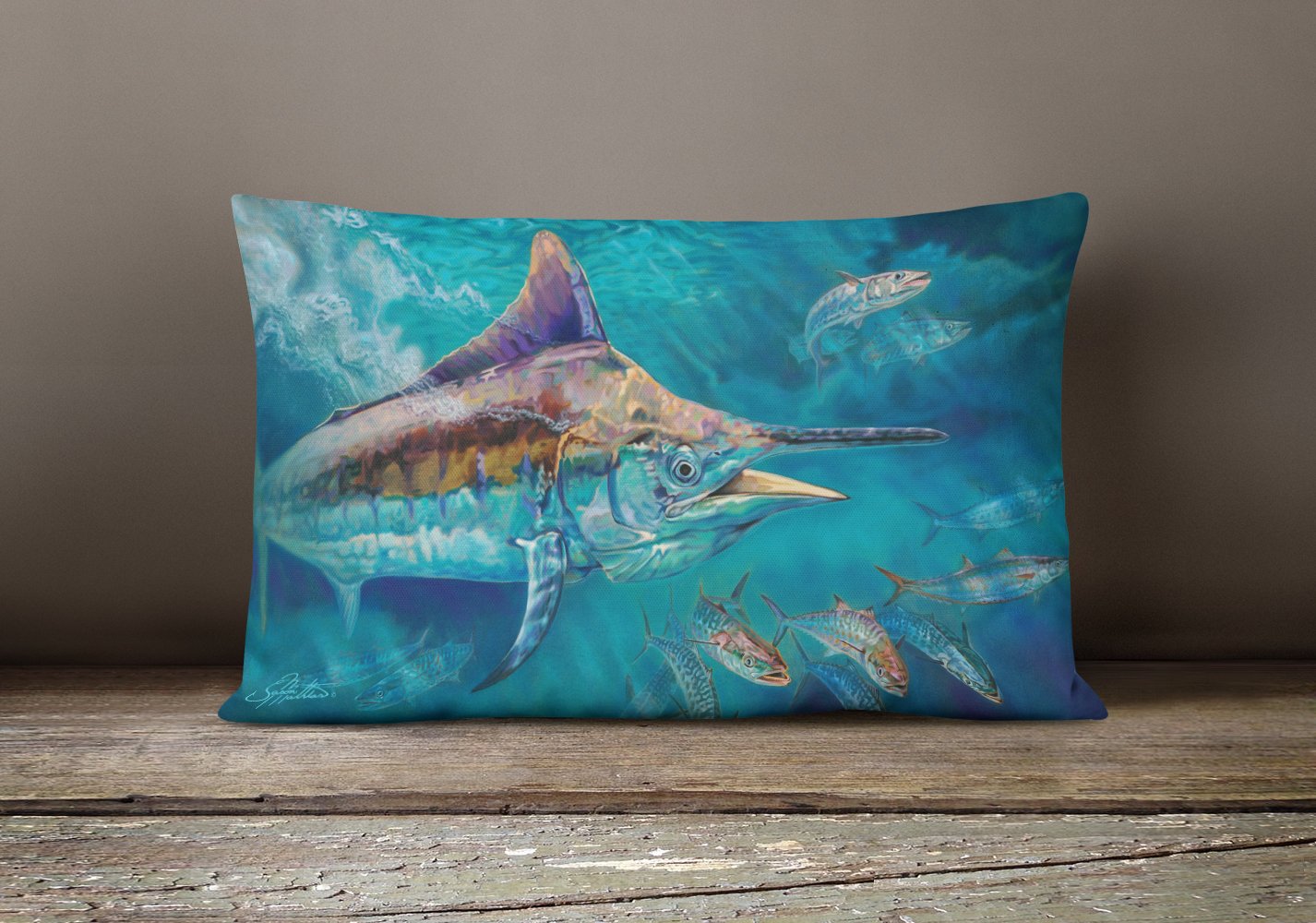 Liquid Metal Black Marlin Canvas Fabric Decorative Pillow JMA2005PW1216 by Caroline's Treasures