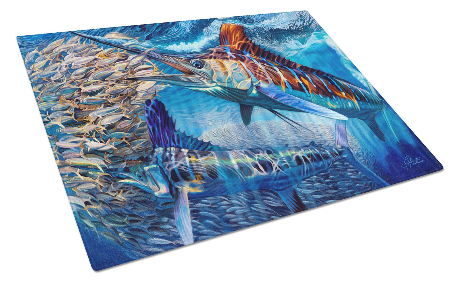 White Night White Marlin Glass Cutting Board Large JMA2008LCB by Caroline's Treasures