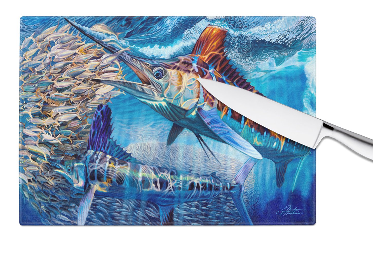 White Night White Marlin Glass Cutting Board Large JMA2008LCB by Caroline's Treasures