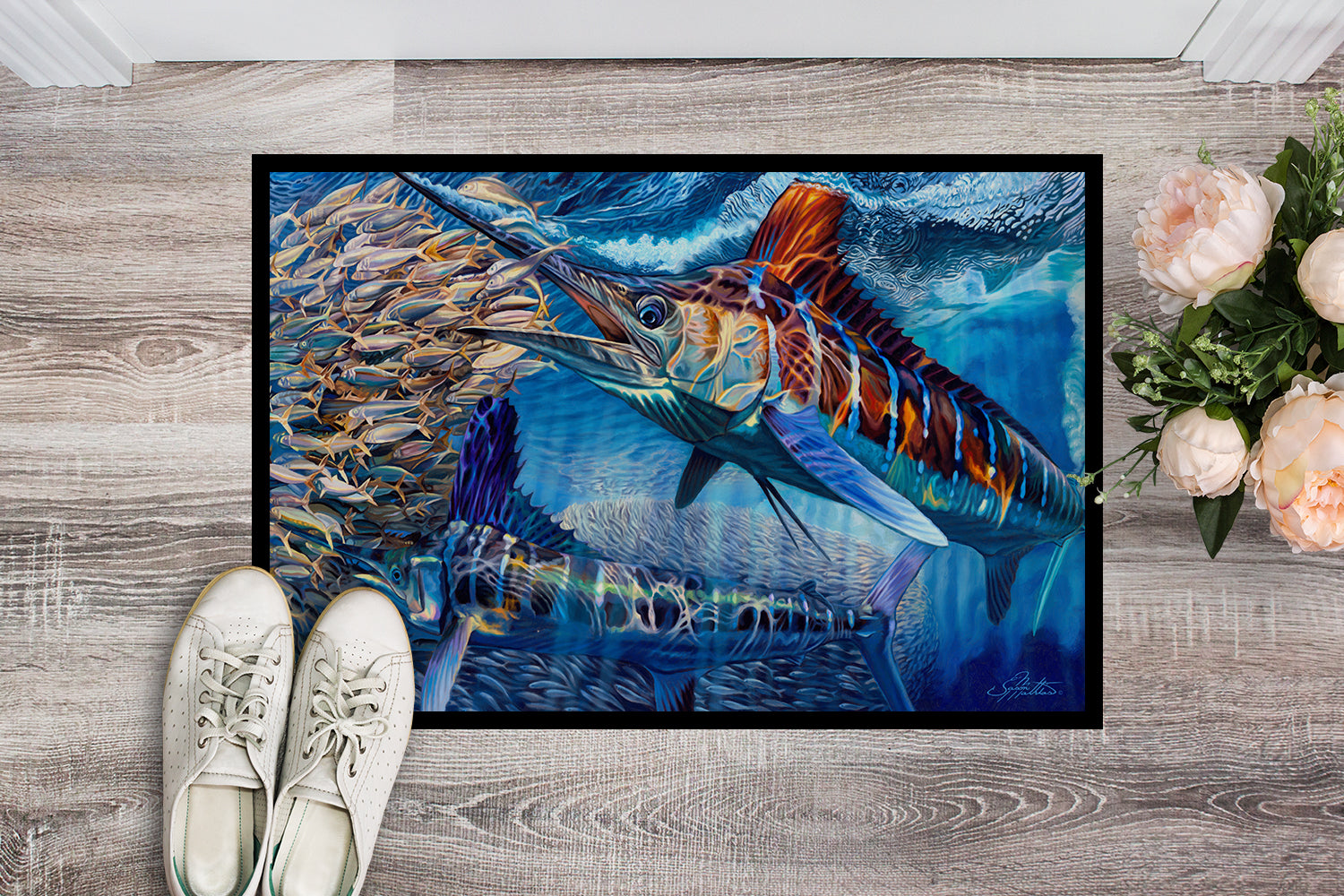 White Night White Marlin Indoor or Outdoor Mat 18x27 JMA2008MAT - the-store.com