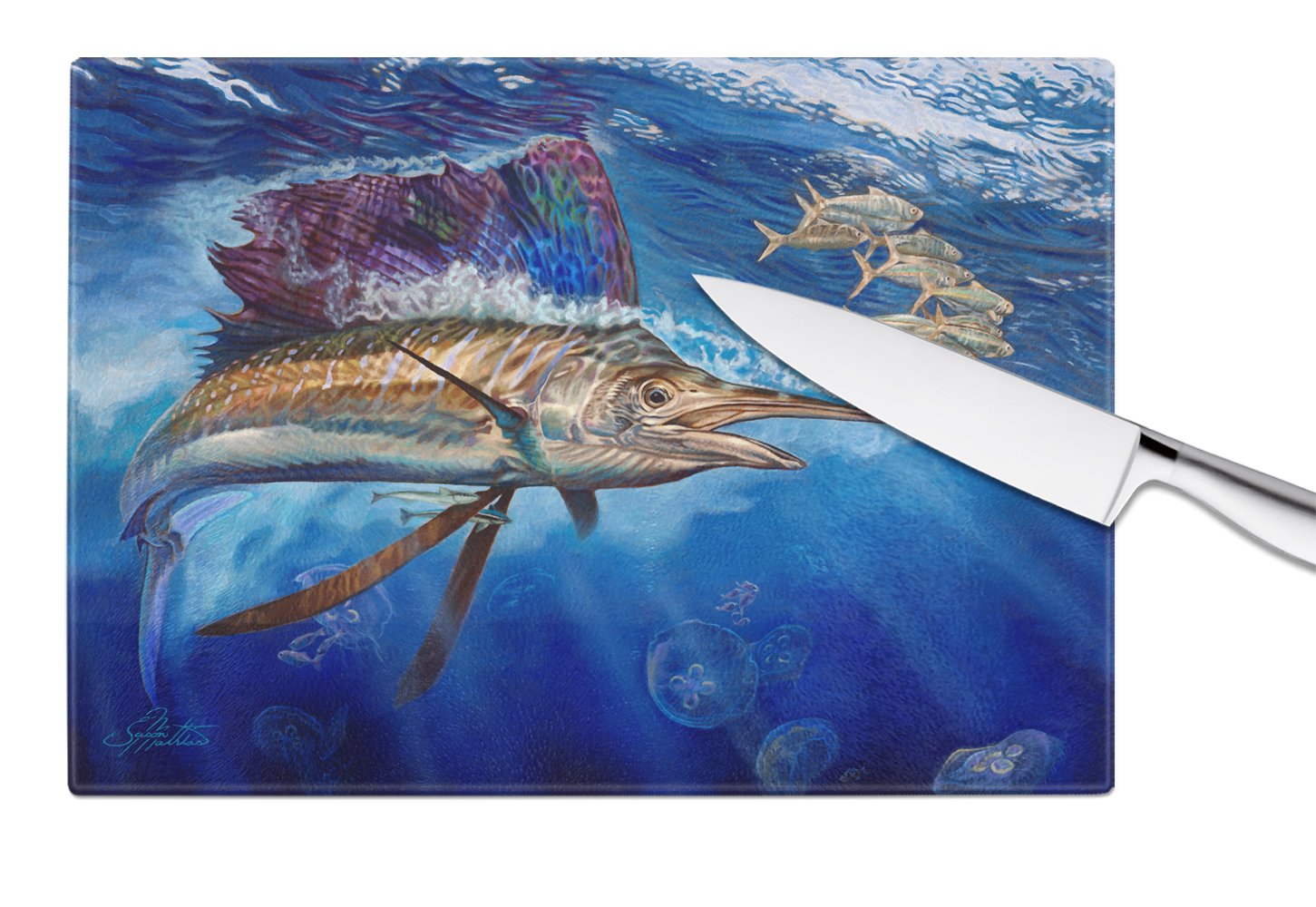 Majesty Sailfish Glass Cutting Board Large JMA2010LCB by Caroline's Treasures