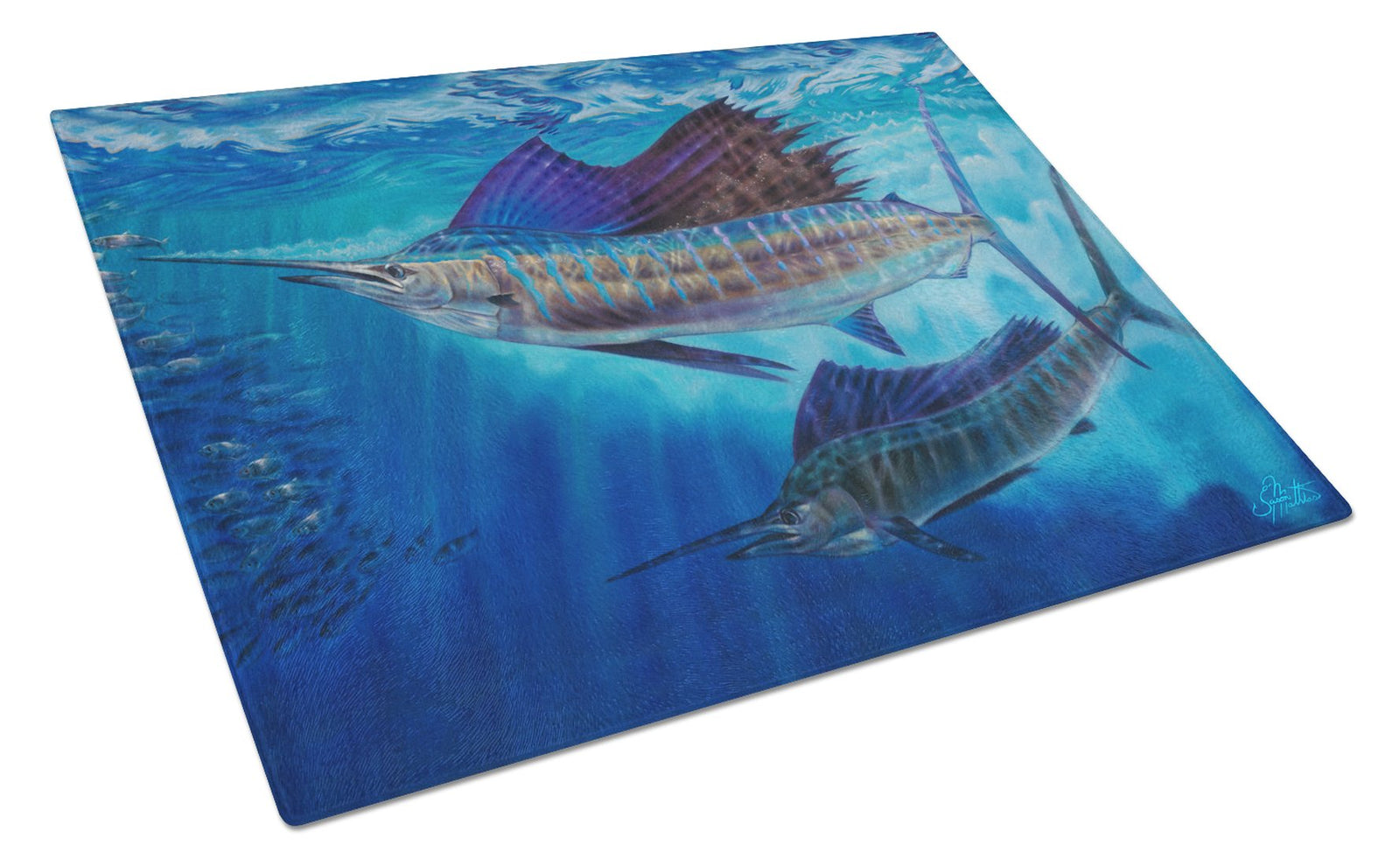 Wide Open Sailfish Glass Cutting Board Large JMA2011LCB by Caroline's Treasures