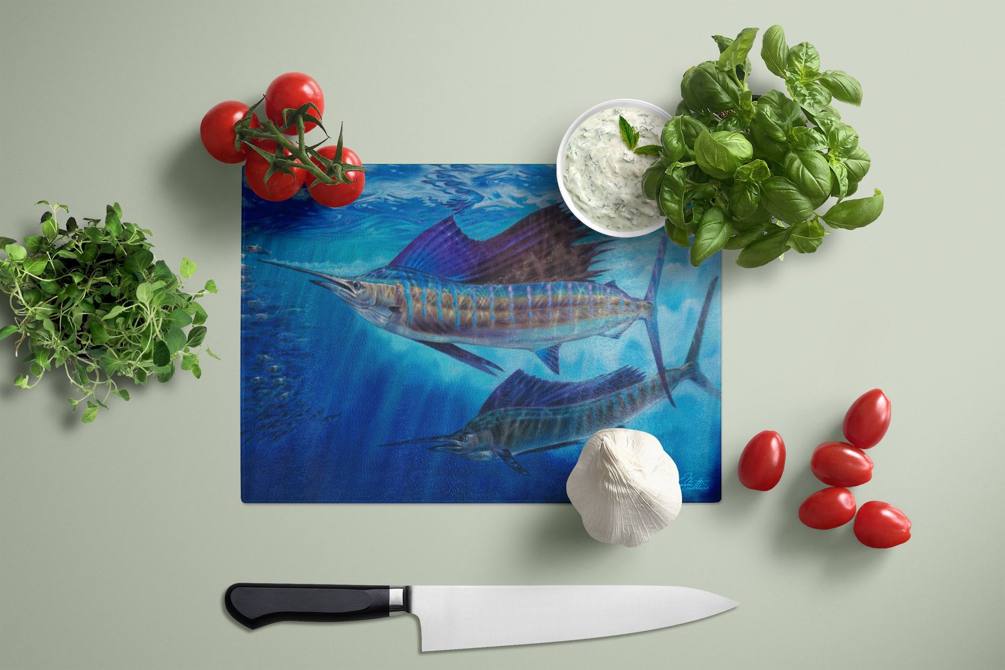 Wide Open Sailfish Glass Cutting Board Large JMA2011LCB by Caroline's Treasures