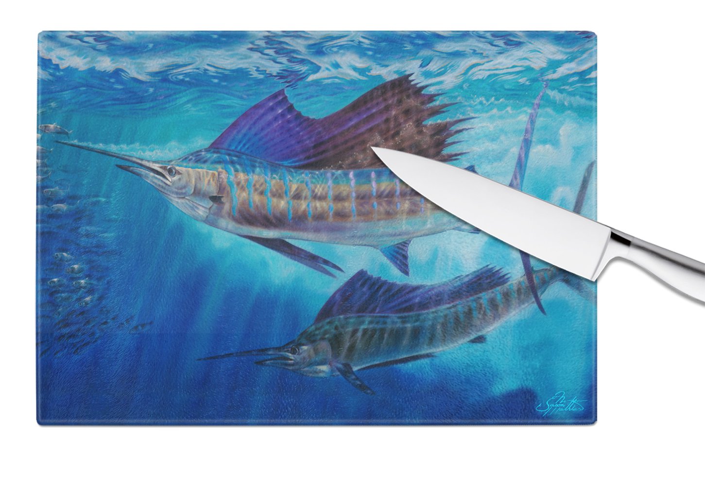 Wide Open Sailfish Glass Cutting Board Large JMA2011LCB by Caroline's Treasures