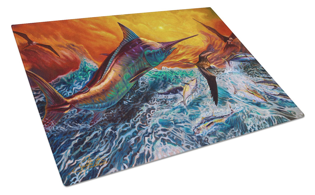 Reflective Chaos Blue Marlin Glass Cutting Board Large JMA2012LCB by Caroline&#39;s Treasures