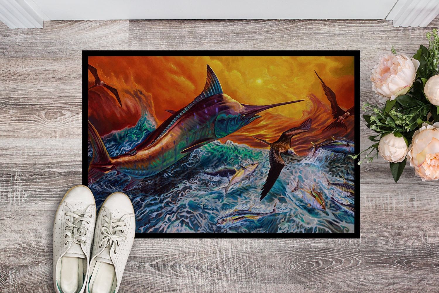 Reflective Chaos Blue Marlin Indoor or Outdoor Mat 18x27 JMA2012MAT - the-store.com