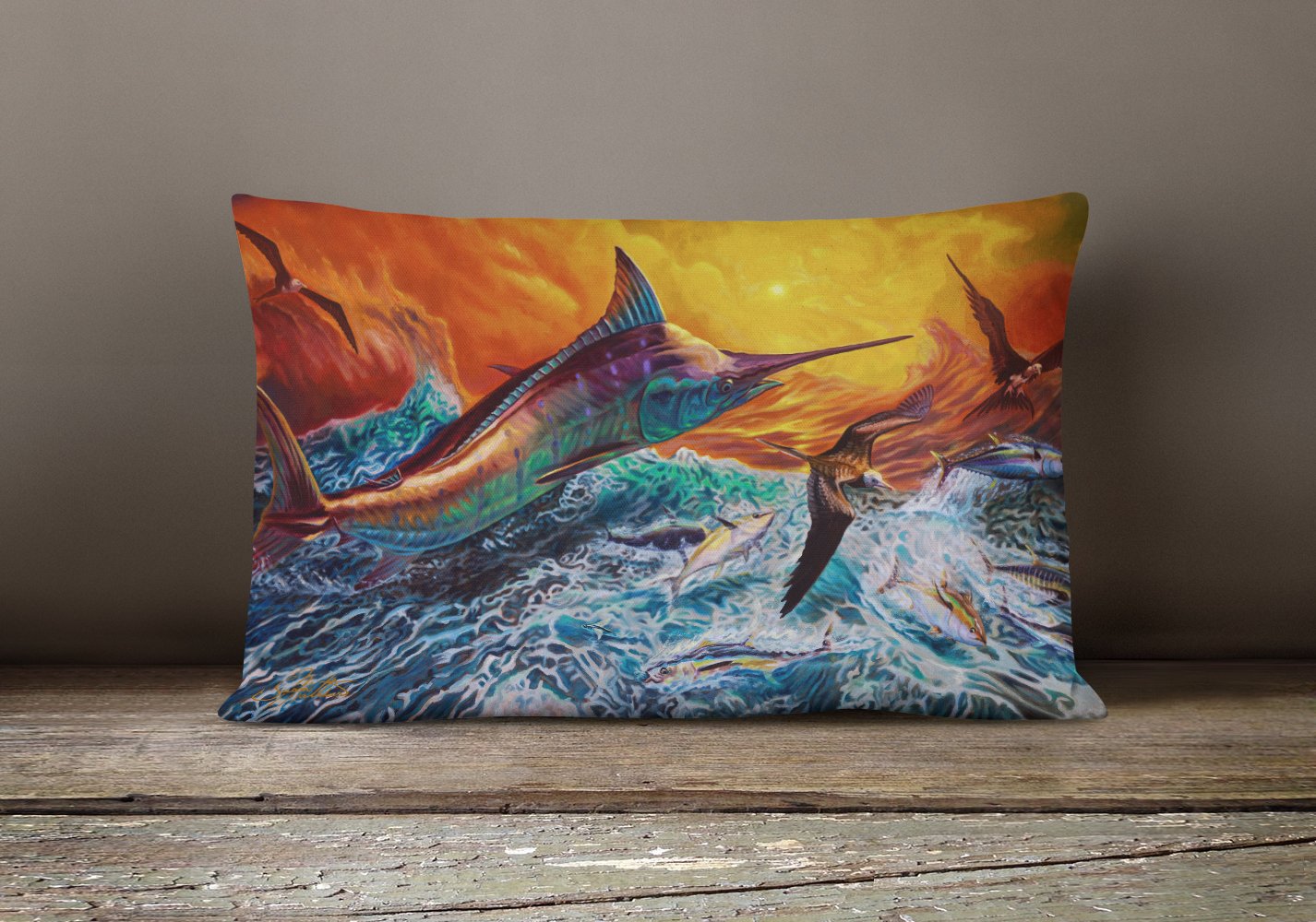 Reflective Chaos Blue Marlin Canvas Fabric Decorative Pillow JMA2012PW1216 by Caroline's Treasures