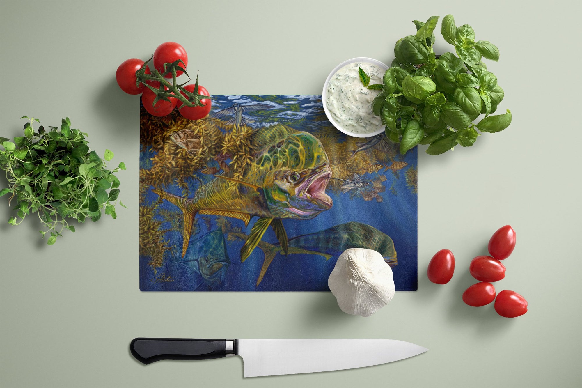 Seaweed Salad Mahi Glass Cutting Board Large JMA2013LCB by Caroline's Treasures