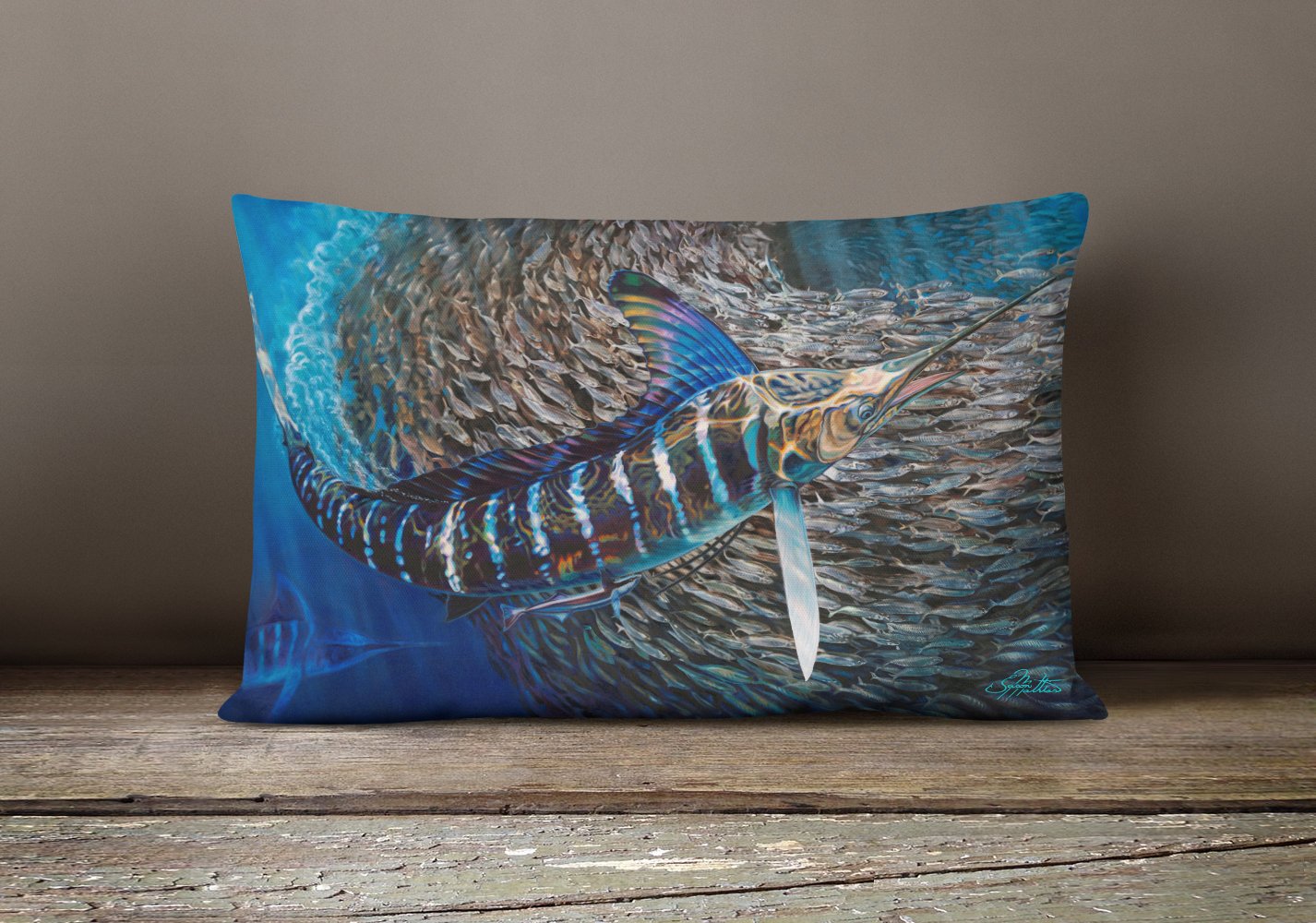 Striped Gem Striped Marlin Canvas Fabric Decorative Pillow JMA2014PW1216 by Caroline's Treasures