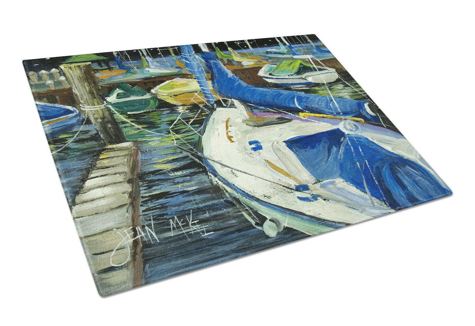 Night on the Docks Sailboat Glass Cutting Board Large JMK1031LCB by Caroline's Treasures