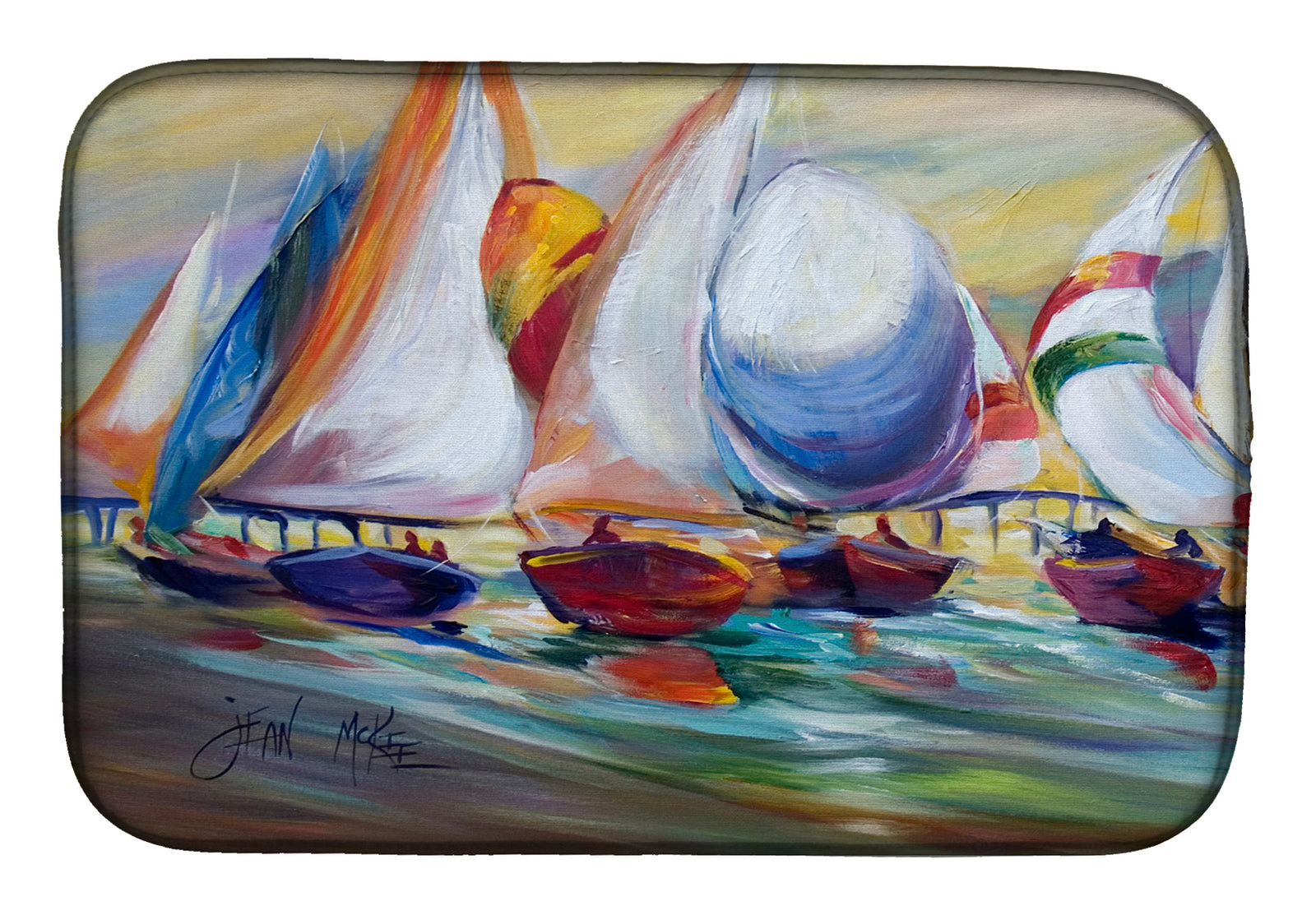 Sailboat Race in Dauphin Island Dish Drying Mat JMK1040DDM  the-store.com.