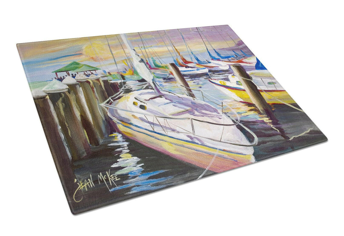 Sailboats at the Fairhope Yacht Club Docks Glass Cutting Board Large JMK1044LCB by Caroline&#39;s Treasures