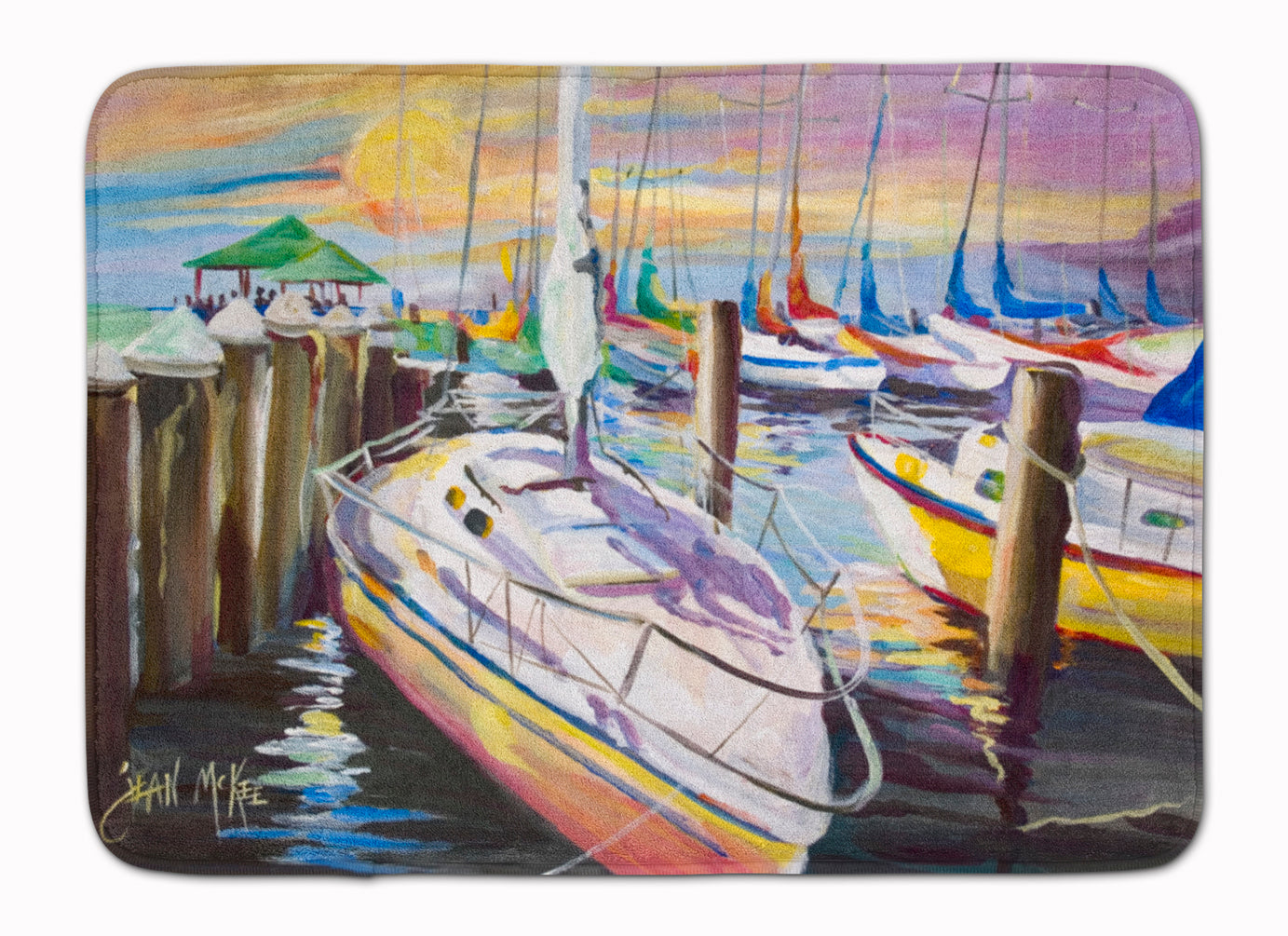 Sailboats at the Fairhope Yacht Club Docks Machine Washable Memory Foam Mat JMK1044RUG - the-store.com