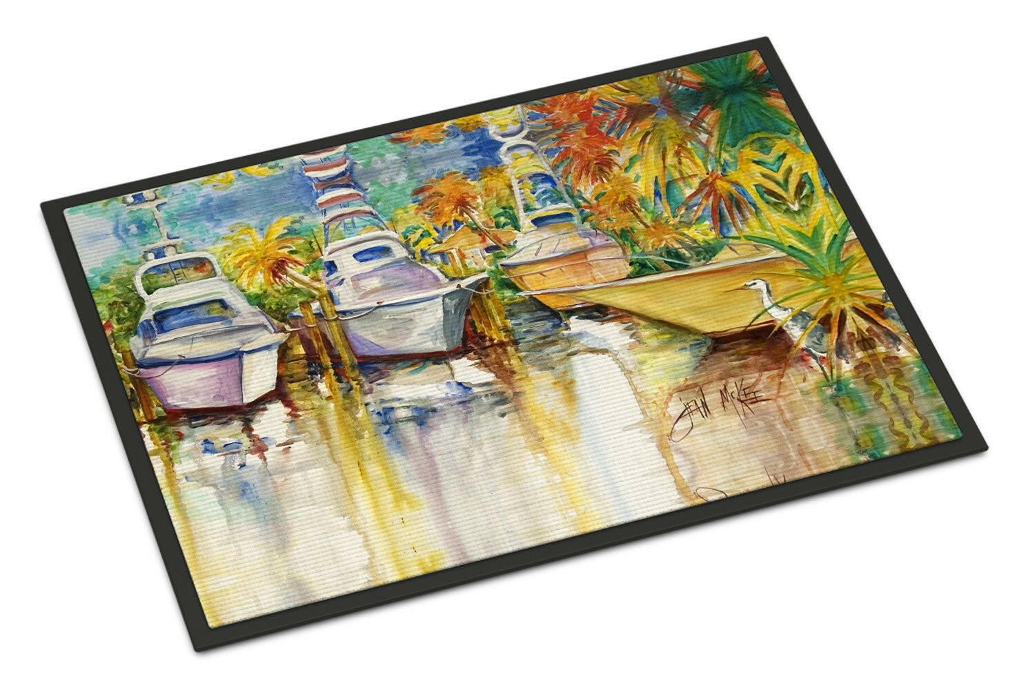 Blue Heron and Deep Sea Fishing Boats Indoor or Outdoor Mat 24x36 JMK1051JMAT - the-store.com