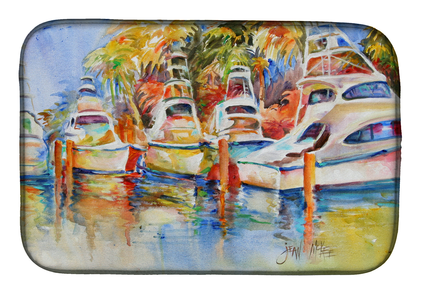 Deep Sea Fishing Boats at the Dock Dish Drying Mat JMK1052DDM  the-store.com.