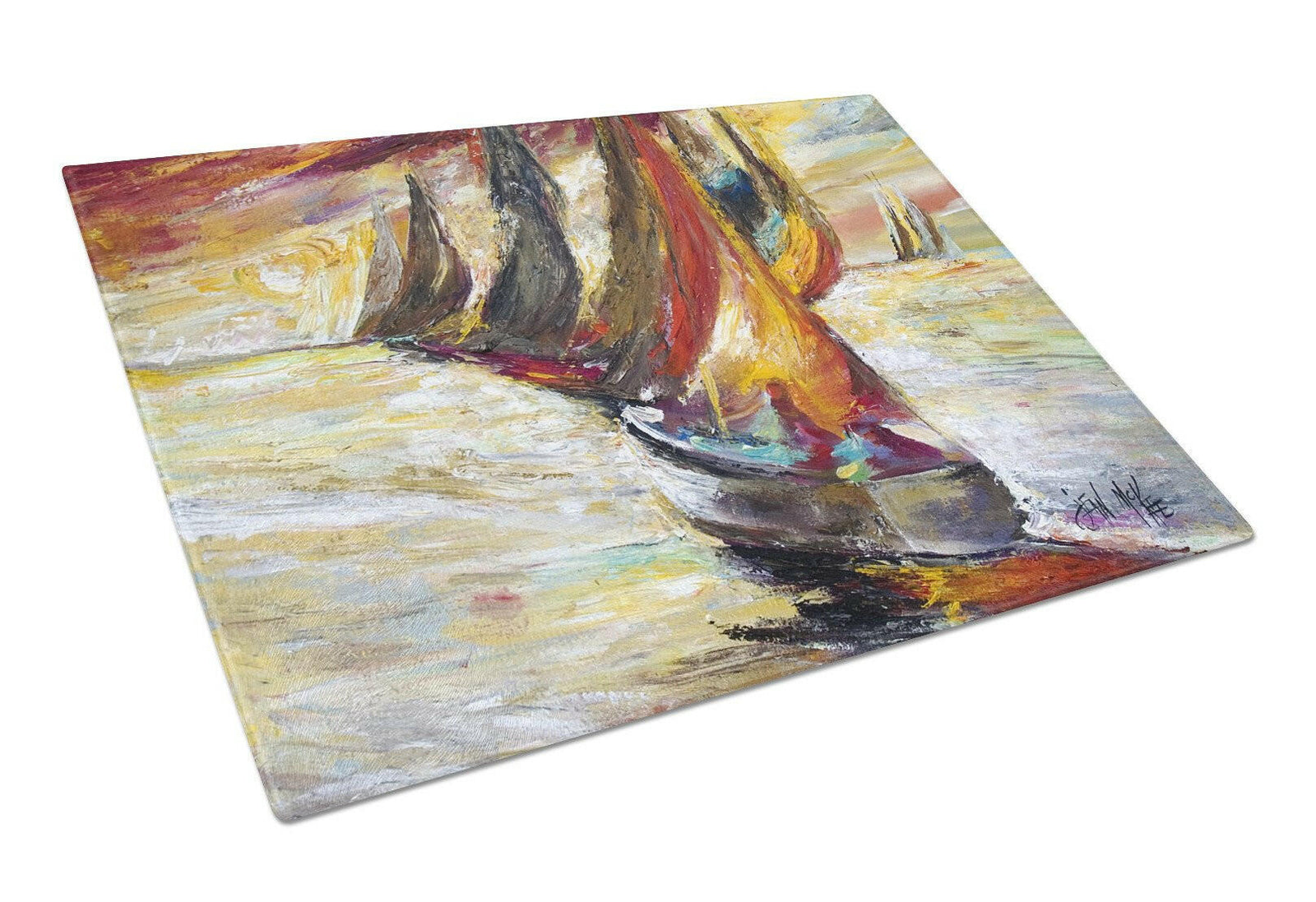 Red Sails Sailboat  Glass Cutting Board Large JMK1062LCB by Caroline's Treasures