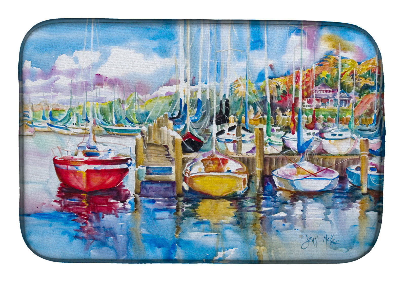 Paradise Yacht Club Sailboats Dish Drying Mat JMK1063DDM  the-store.com.