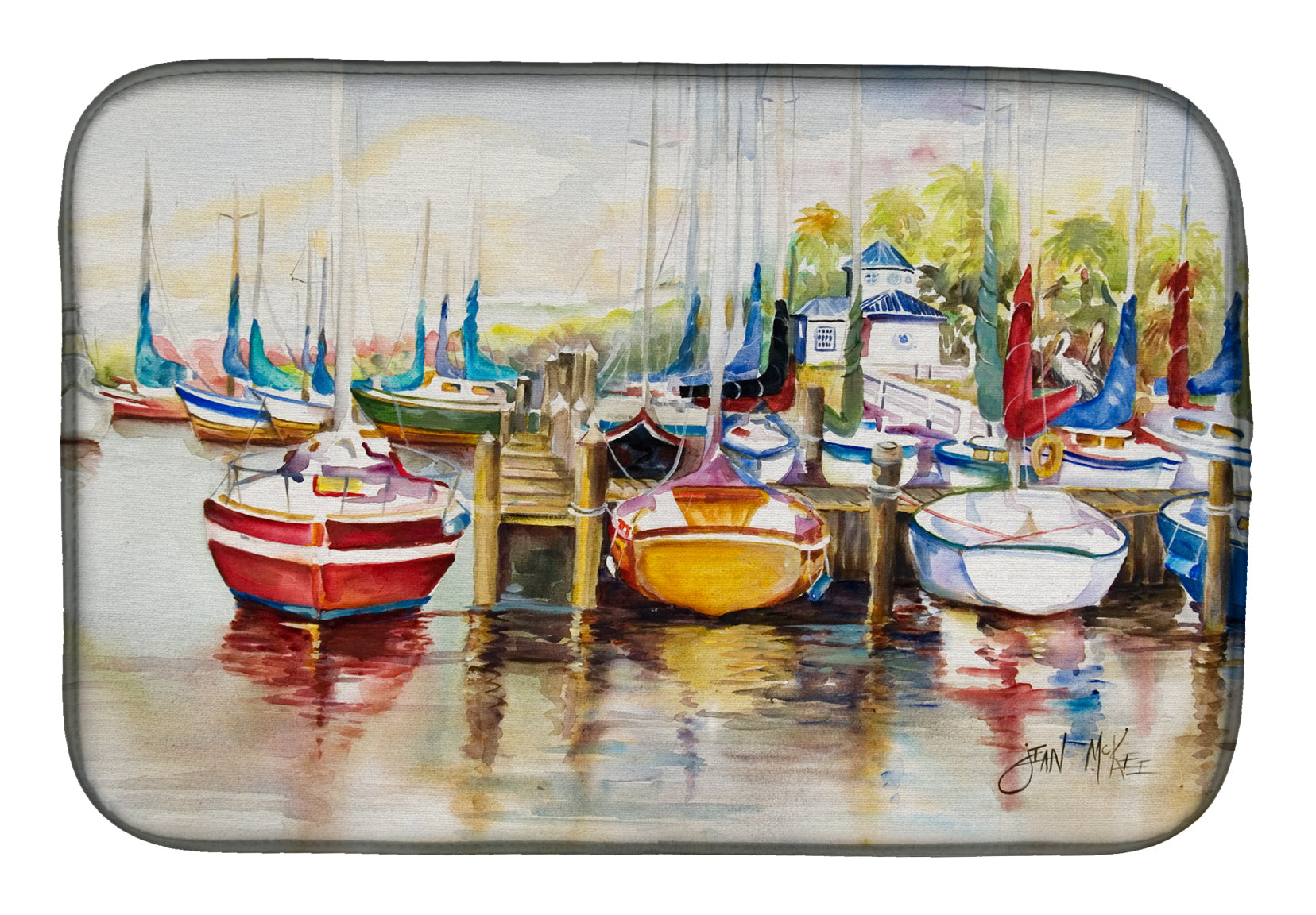 Paradise Yacht Club II Sailboats Dish Drying Mat JMK1064DDM  the-store.com.