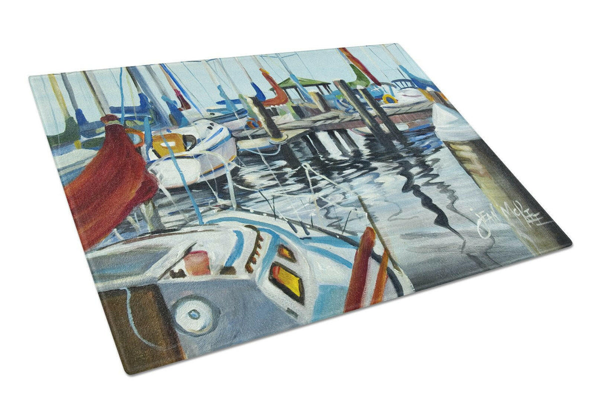Orange Sail Sailboats Glass Cutting Board Large JMK1065LCB by Caroline&#39;s Treasures