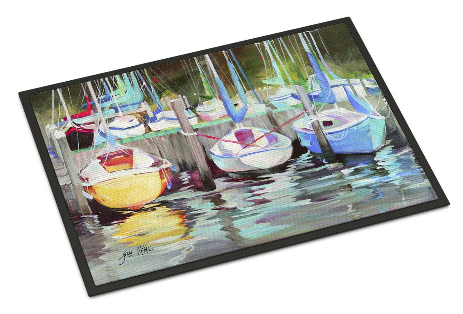 Yellow boat Sailboat Indoor or Outdoor Mat 18x27 JMK1084MAT - the-store.com