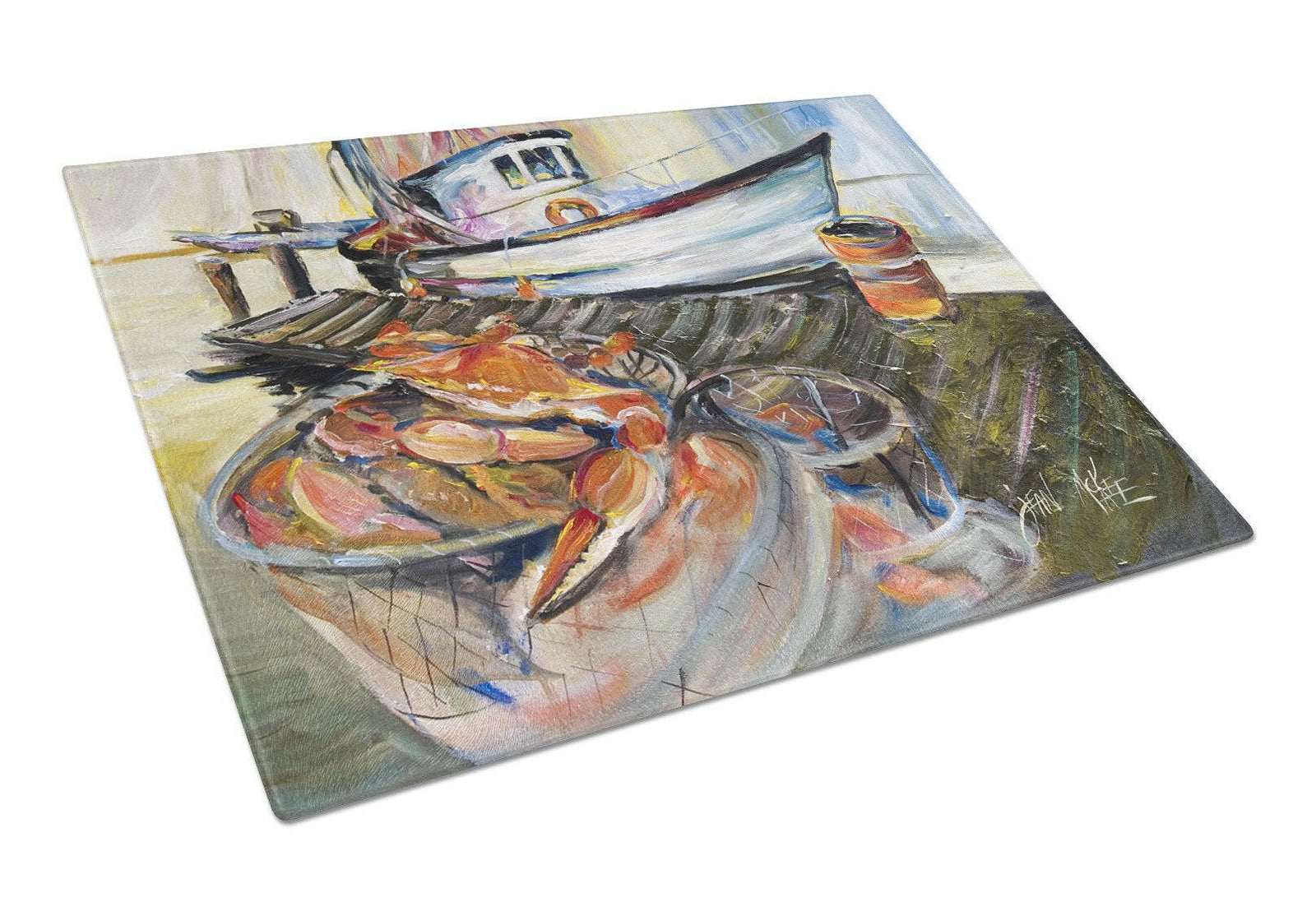 Blue Crab Trap Glass Cutting Board Large JMK1104LCB by Caroline's Treasures