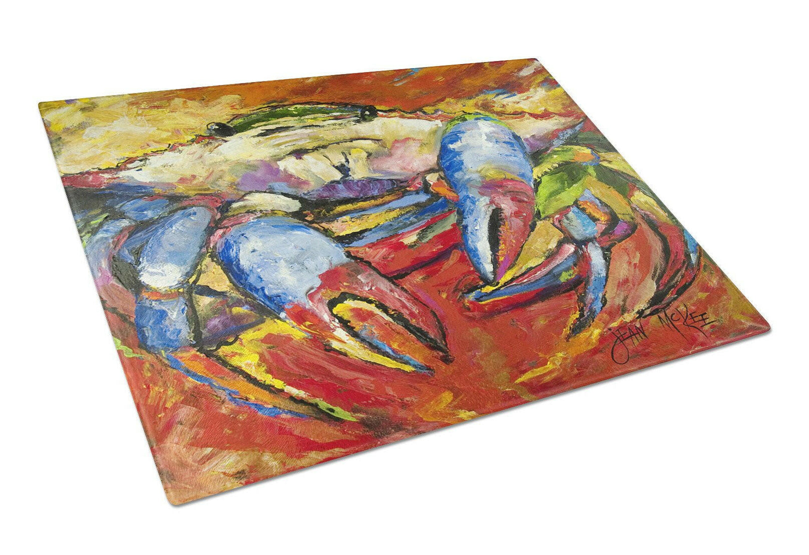 Blue Crab Red Glass Cutting Board Large JMK1107LCB by Caroline's Treasures