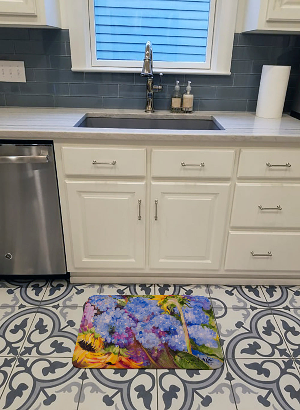 Hydrangeas and Sunflowers Machine Washable Memory Foam Mat JMK1119RUG - the-store.com