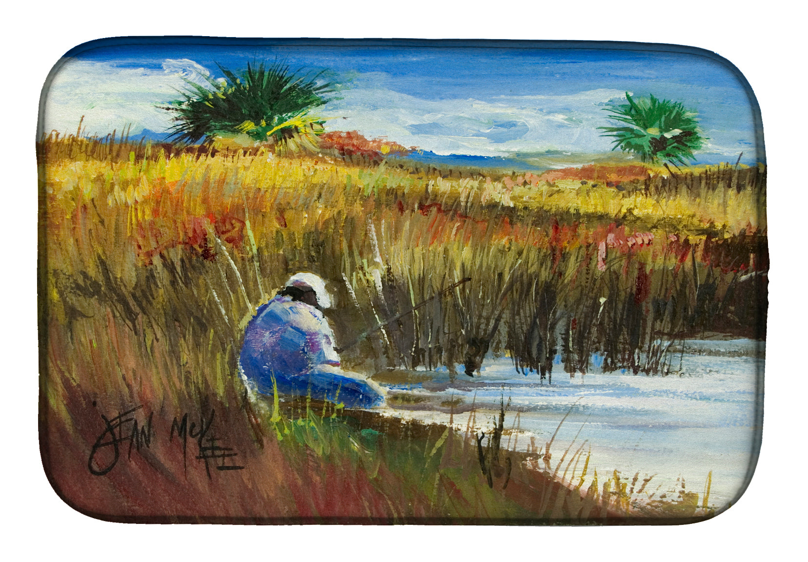 Fisherman on the Bank Dish Drying Mat JMK1125DDM  the-store.com.