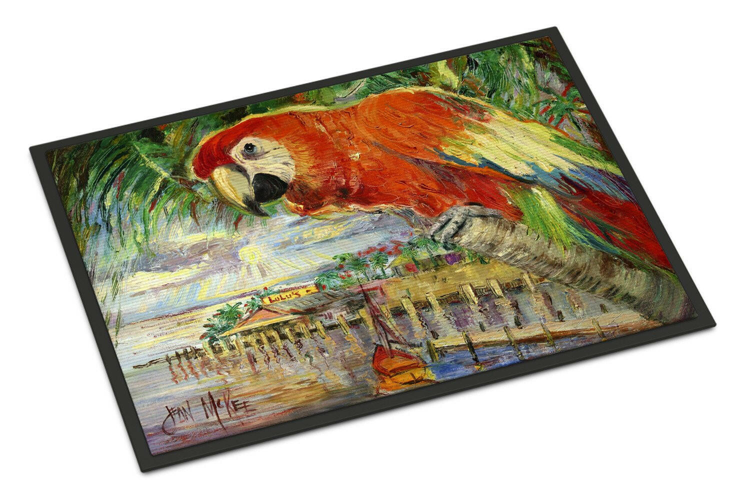 Red Parrot at Lulu's Indoor or Outdoor Mat 18x27 JMK1134MAT - the-store.com