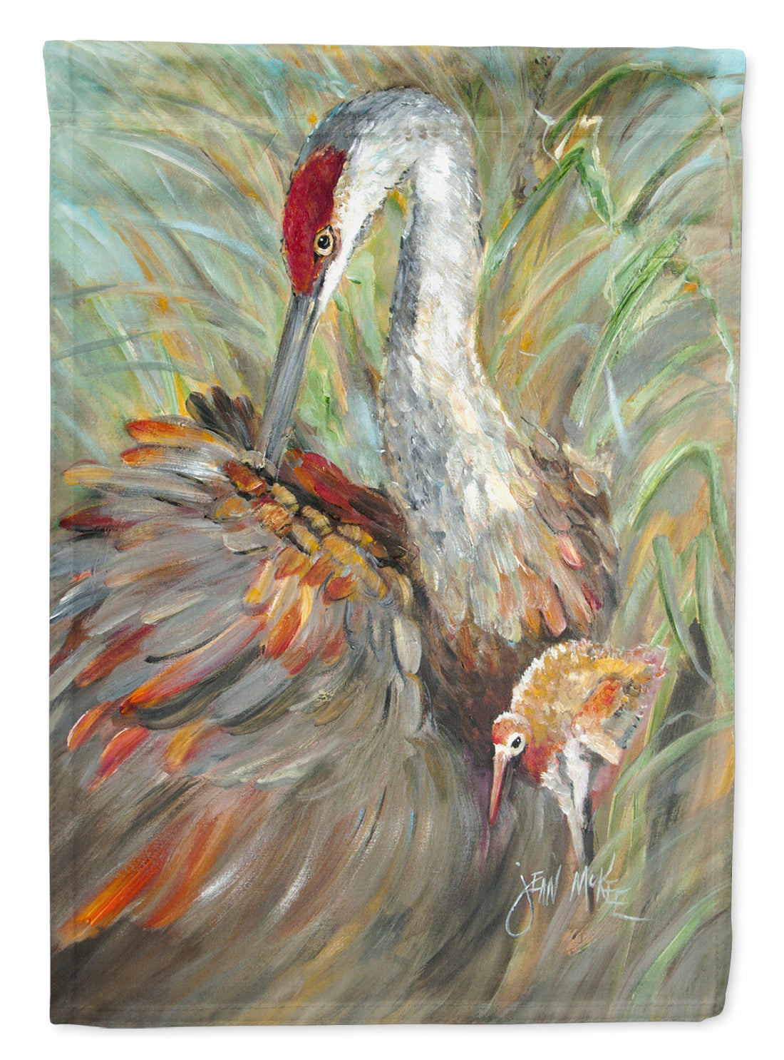 Sandhill Crane with baby Flag Garden Size JMK1143GF  the-store.com.