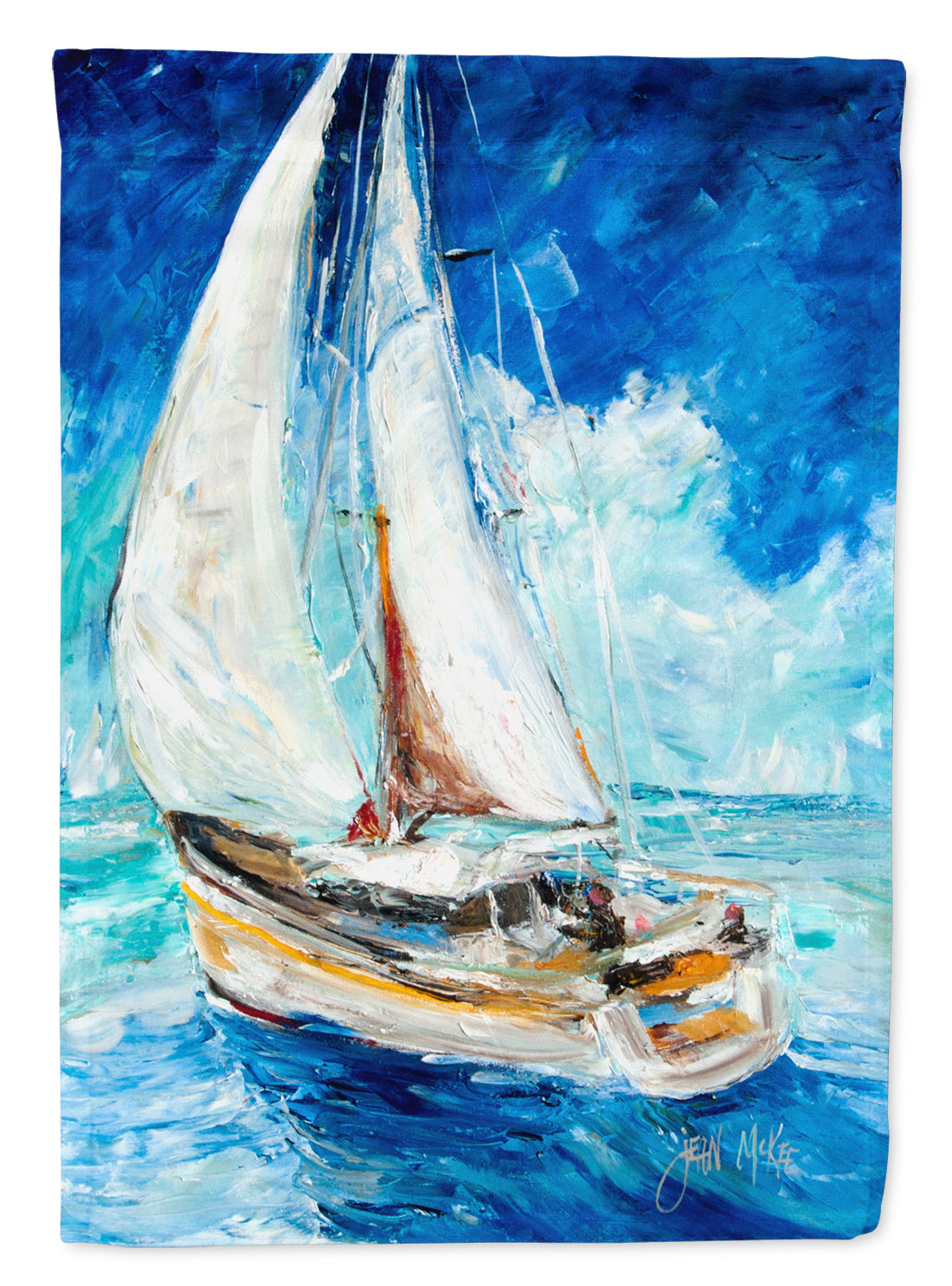 Sailboats in Blue Flag Canvas House Size JMK1153CHF  the-store.com.