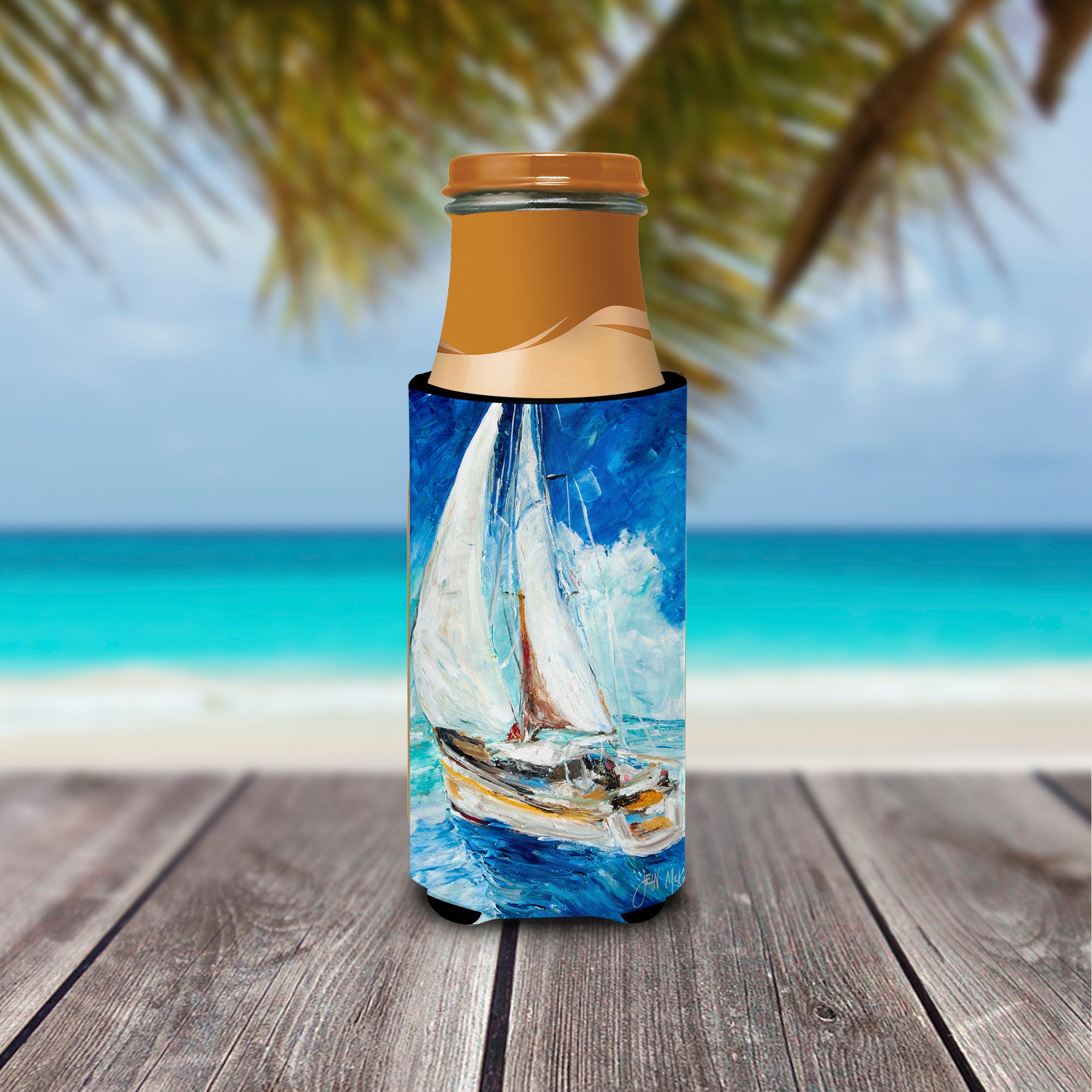 Sailboats in Blue Ultra Beverage Insulators for slim cans JMK1153MUK.