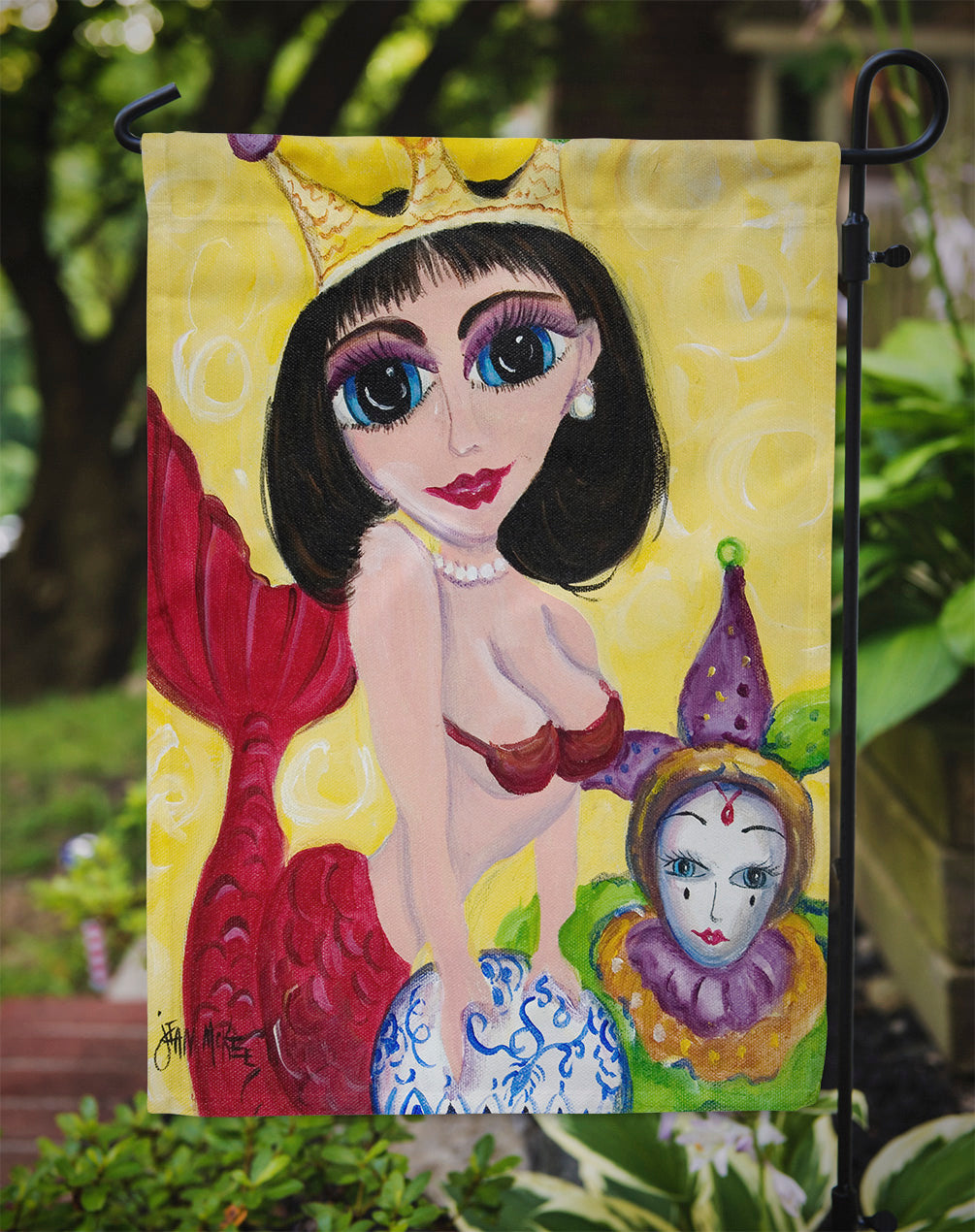 Mardi Gras Queen Mermaid Flag Garden Size JMK1180GF  the-store.com.