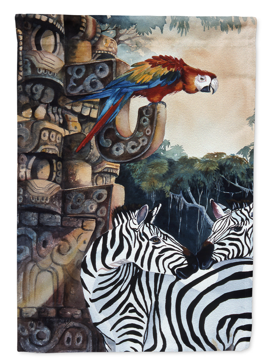 Zebras and Parrots Flag Canvas House Size JMK1200CHF  the-store.com.