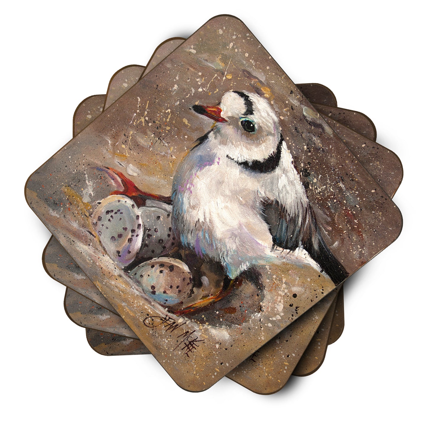 Set of 4 Piping Plover Foam Coasters JMK1215FC - the-store.com