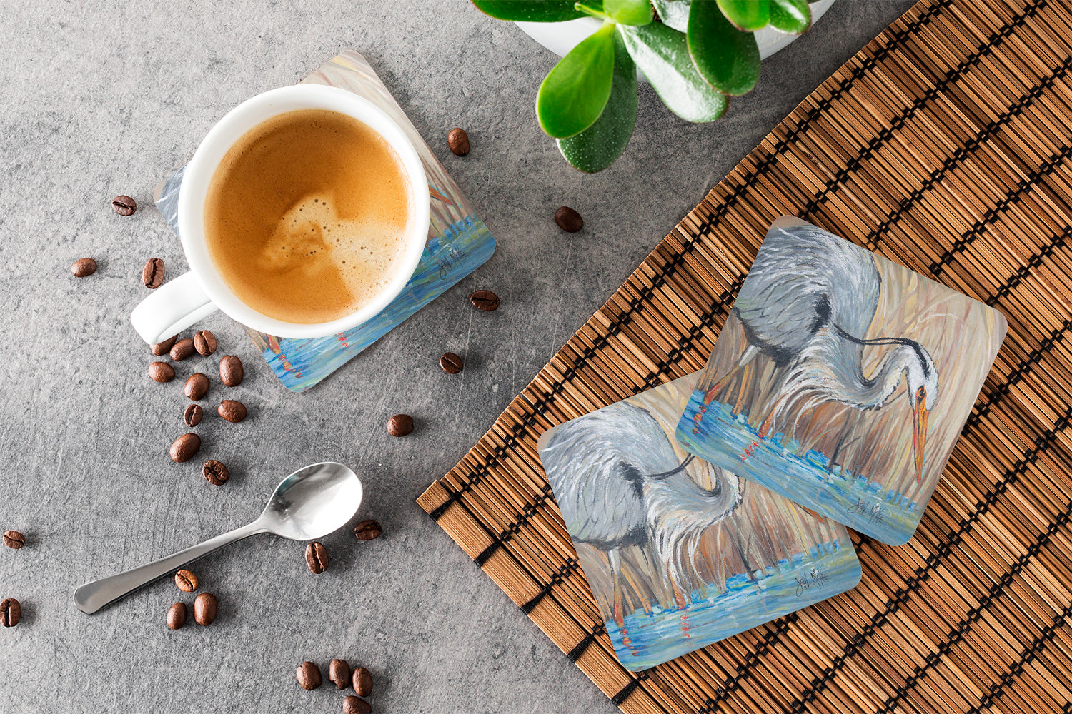 Set of 4 Blue Heron Foam Coasters JMK1228FC - the-store.com