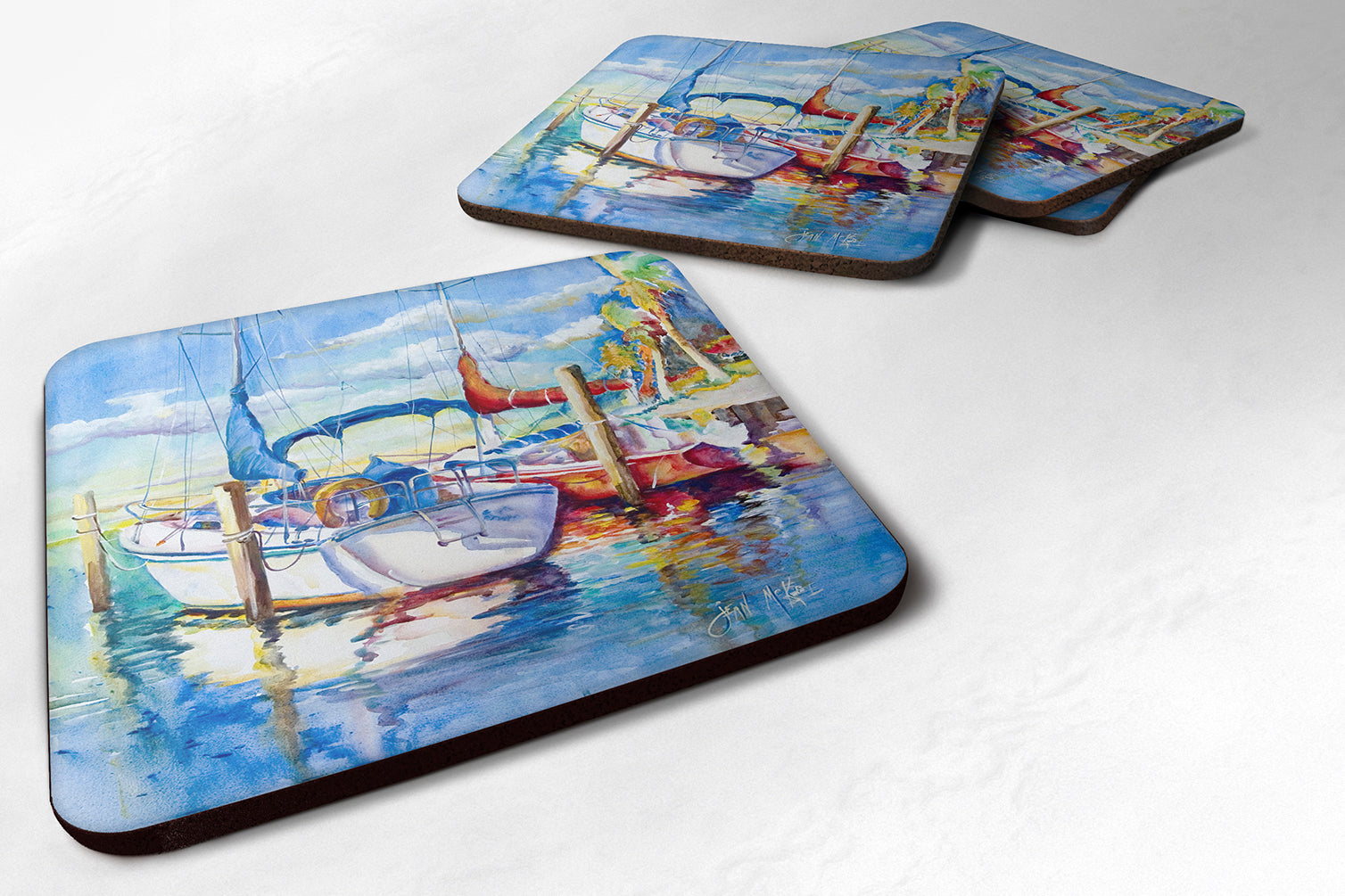 Set of 4 Towering Q Sailboats Foam Coasters JMK1230FC - the-store.com